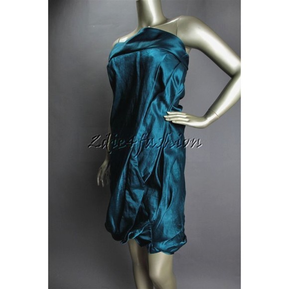 $2295 NWT DONNA KARAN Electric Teal Sateen Strapless Dress 6 - Picture 3 of 7